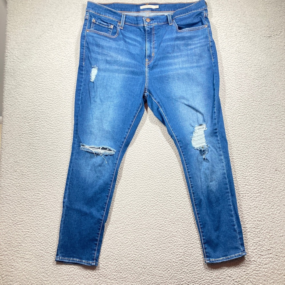 Levis 721 High Rise Skinny Jeans Womens 18W Blue Distressed Ripped Stretch Denim